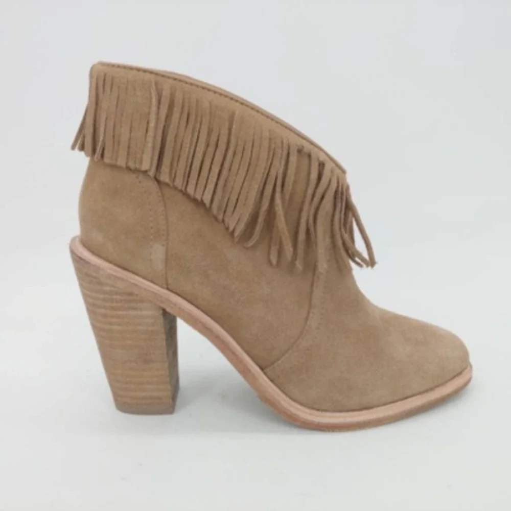 Joie Shoes Womens Loren Ankle Boots Brown Leather Fringes EUR 35.5